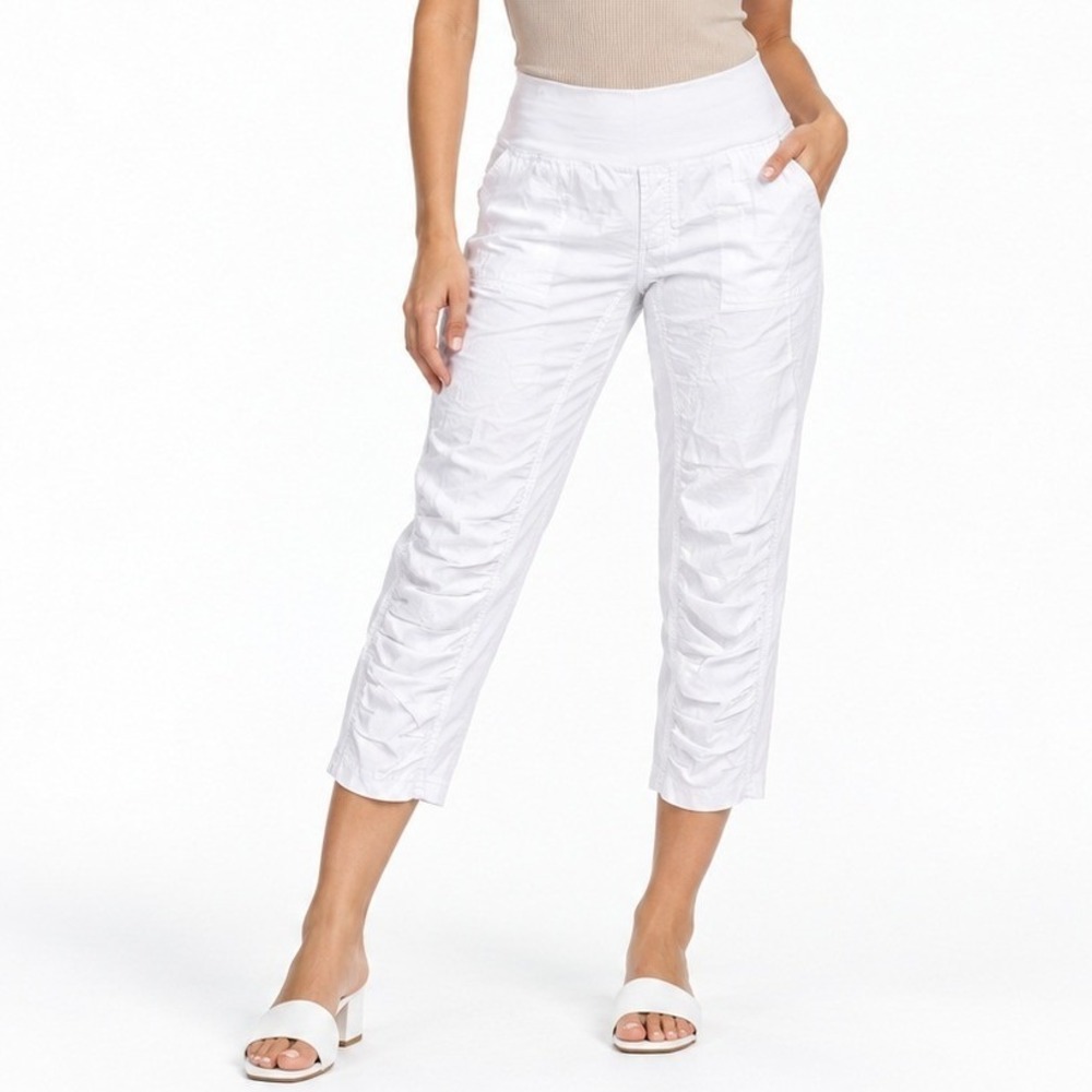 XCVI Wearables Pants Women M White Ruched Front Cotton Blend Lagenlook Boho